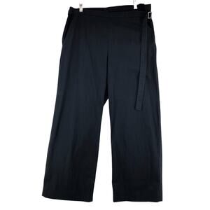 COS Womens Size 12 Pants Belted Straight Leg Trousers Cropped Stretch Black